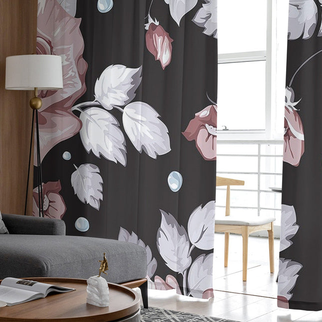 Vitrage gordijn met grote rozenprint