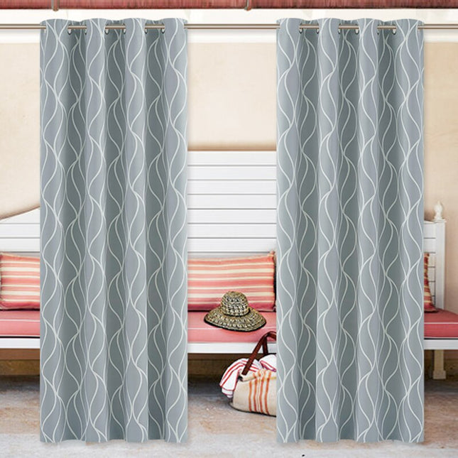 Buitengordijn met modern golvend patroon