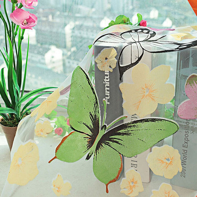 Vitrage met gekleurde vlinders en bloemen