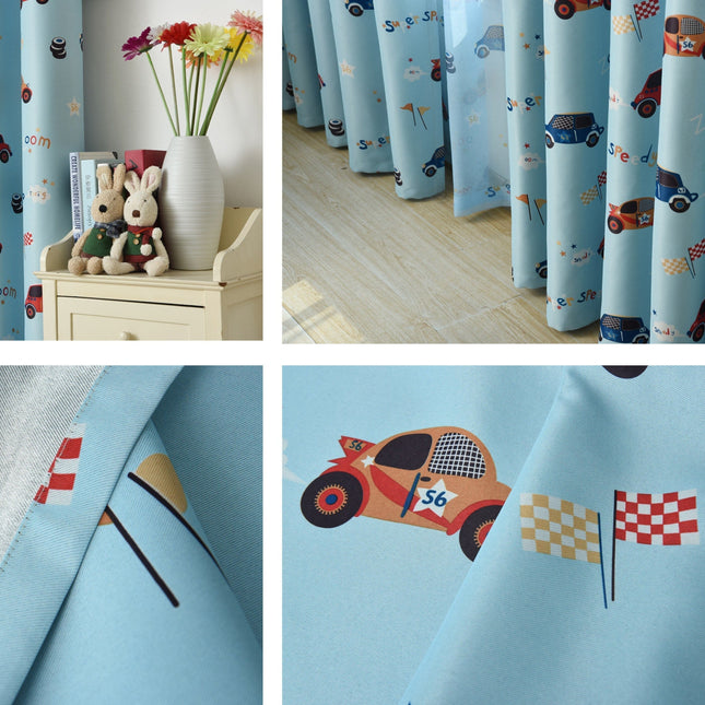 Blauw kinderkamer verduisteringsgordijn met auto's