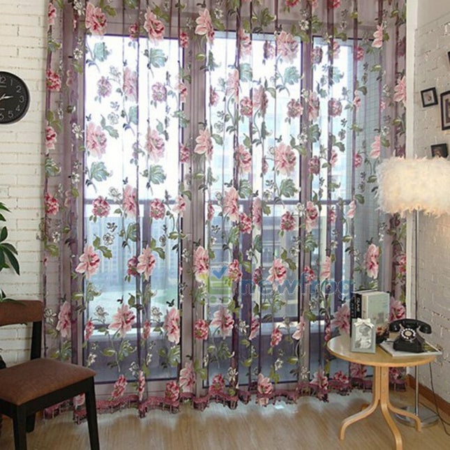 Vitrage gordijn met vintage bloemenprint