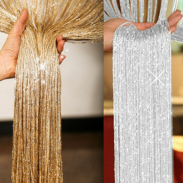 Goudkleurig draadjesgordijn met glitters