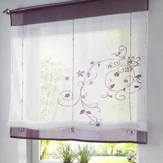 Vouwgordijn vitrage met bloemen borduursel