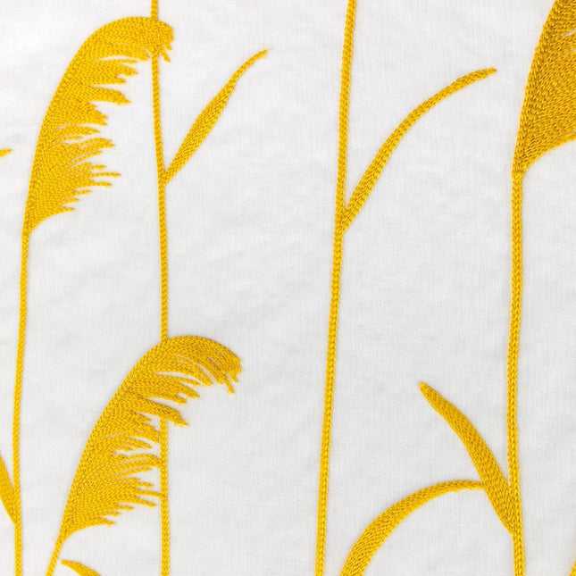 Vitrage met geborduurde gele rietpluimen