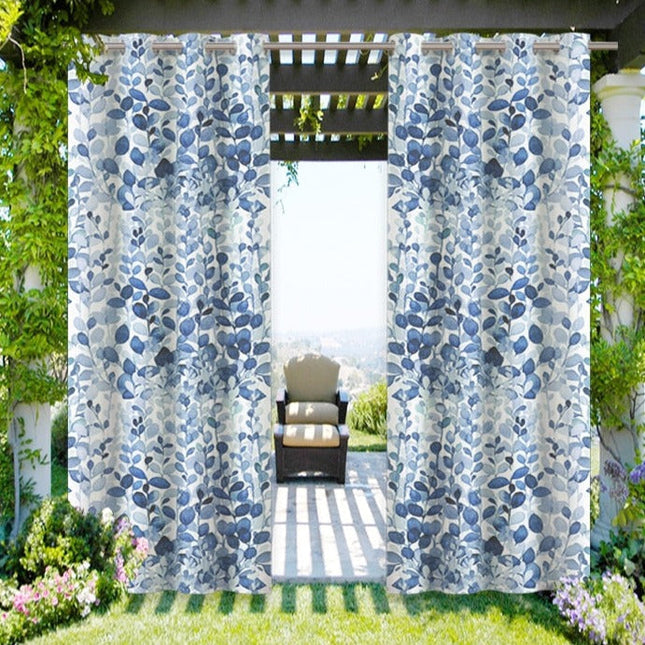 Buitengordijn met aquarel bladeren patroon