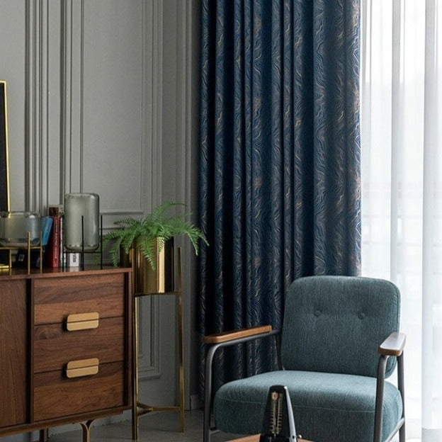 Nachtblauw verduisterend gordijn met textuur