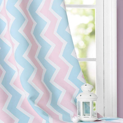 Kindergordijn met roze en blauw zigzagpatroon