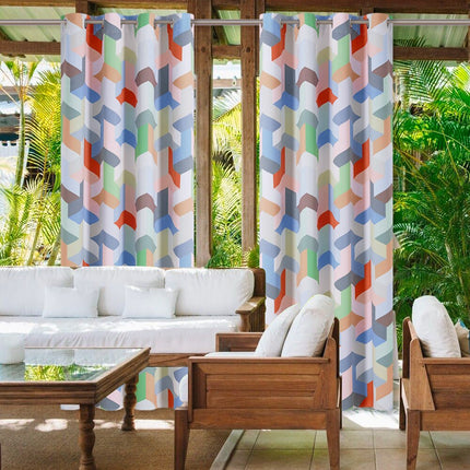 Kleurrijk buitengordijn met geometrisch patroon