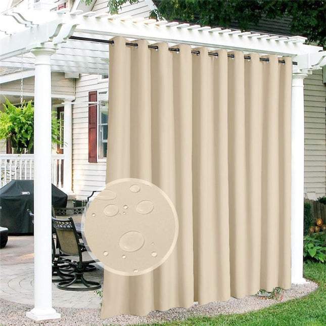 Beige waterafstotend tuingordijn met ringen