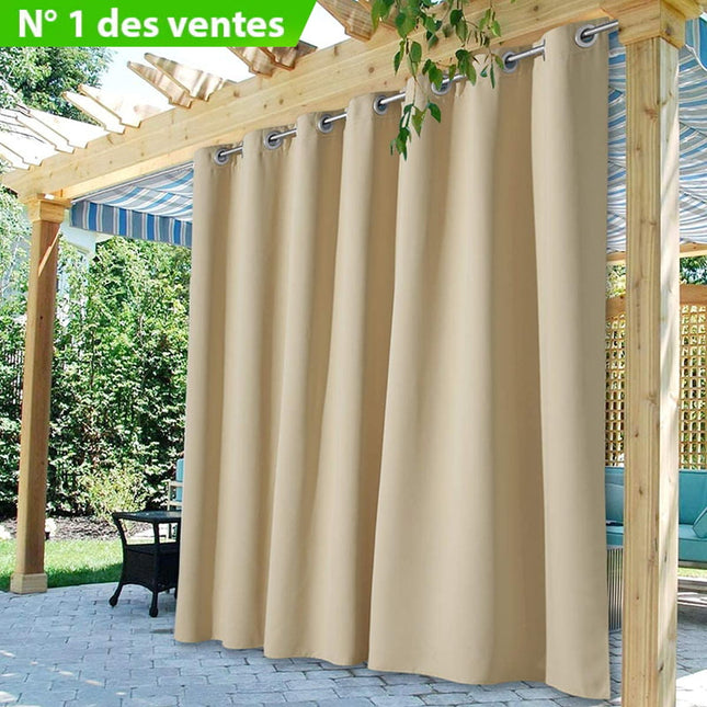 Verduisterend buitengordijn voor pergola met ringen.
