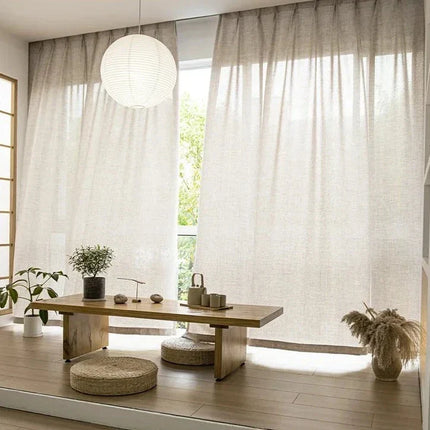 Semi-transparant beige gordijn met border