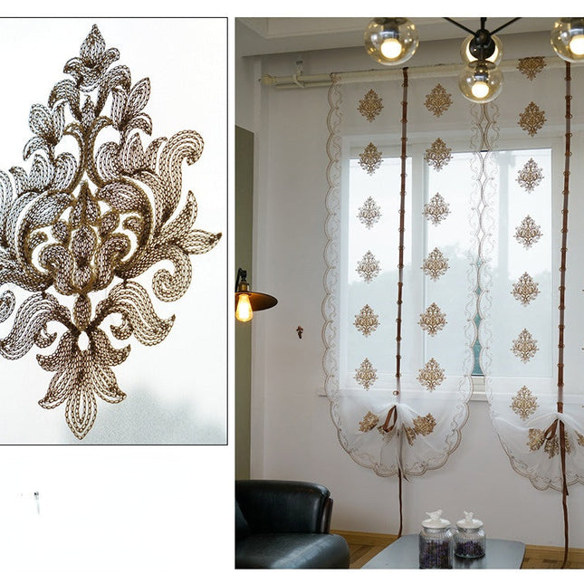 Vitrage ophaalgordijn met barok borduursel