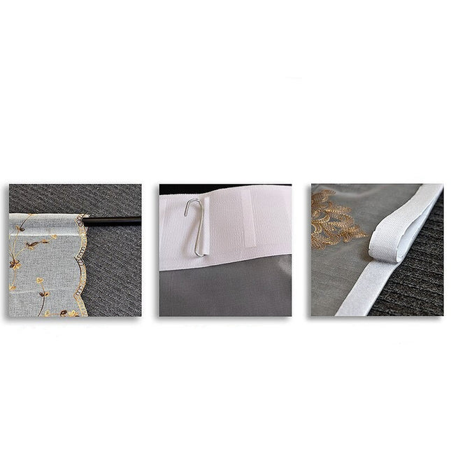 Vitrage ophaalgordijn met barok borduursel