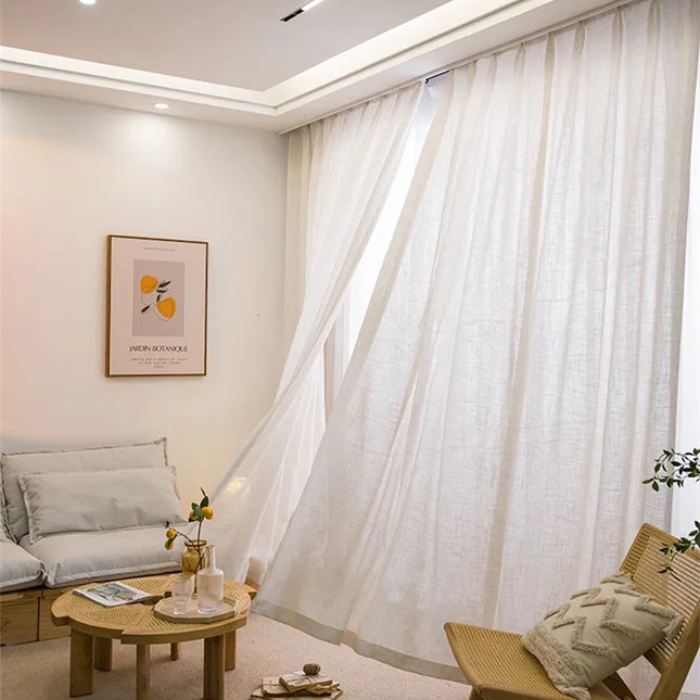 Licht beige linnen vitrage gordijn