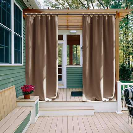 Bruin buitengordijn met lussen