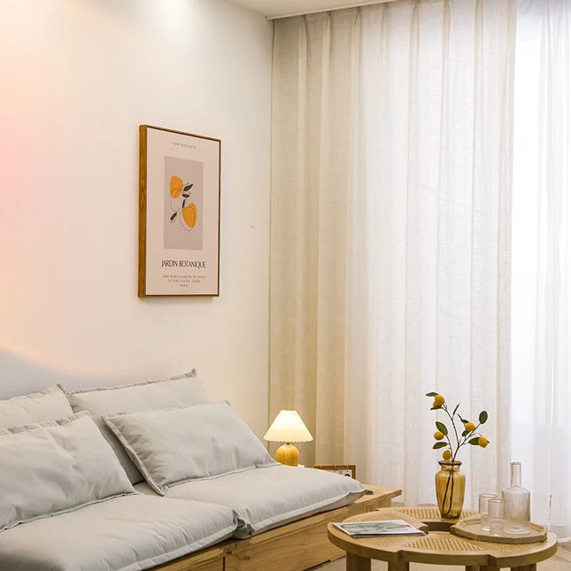 Licht beige linnen vitrage gordijn