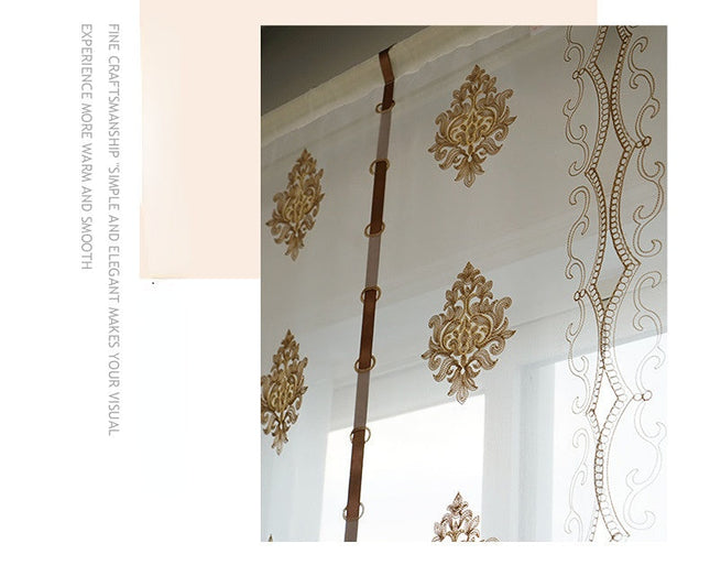 Vitrage ophaalgordijn met barok borduursel