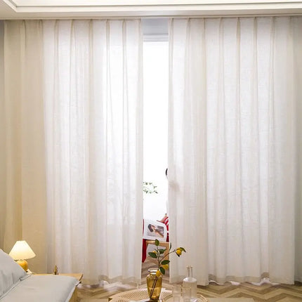 Licht beige linnen vitrage gordijn