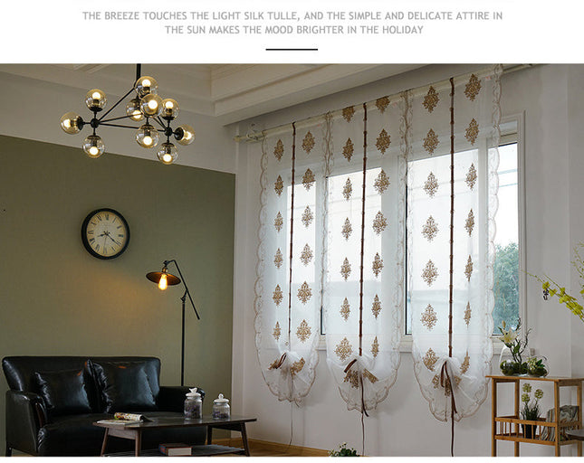 Vitrage ophaalgordijn met barok borduursel