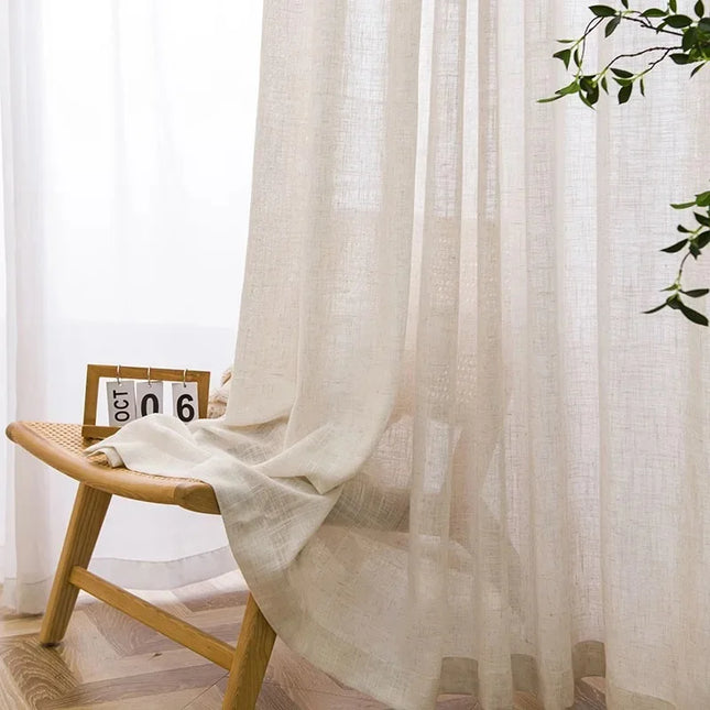 Licht beige linnen vitrage gordijn