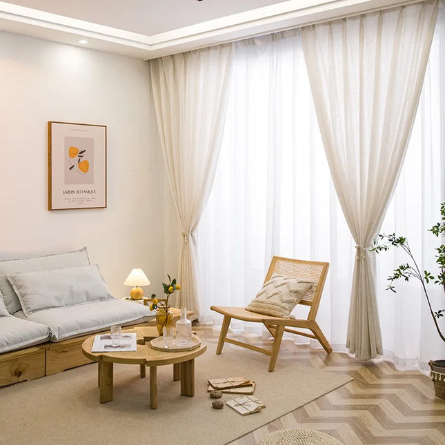 Licht beige linnen vitrage gordijn