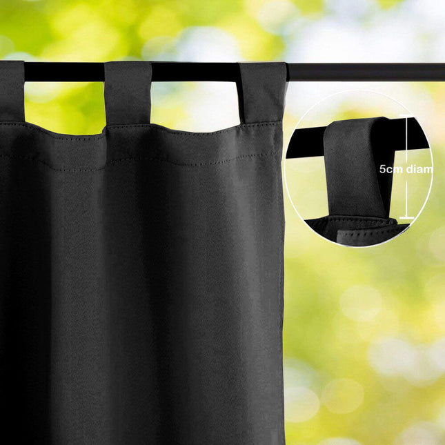 Waterdicht buitengordijn zwart met ringen