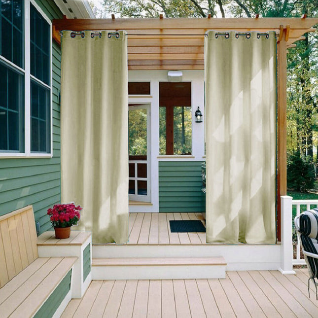 Crèmekleurig waterdicht buitengordijn met ringen