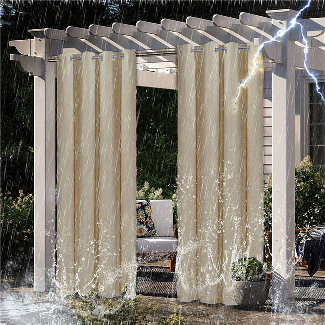 Verduisterend buitengordijn voor pergola met ringen.