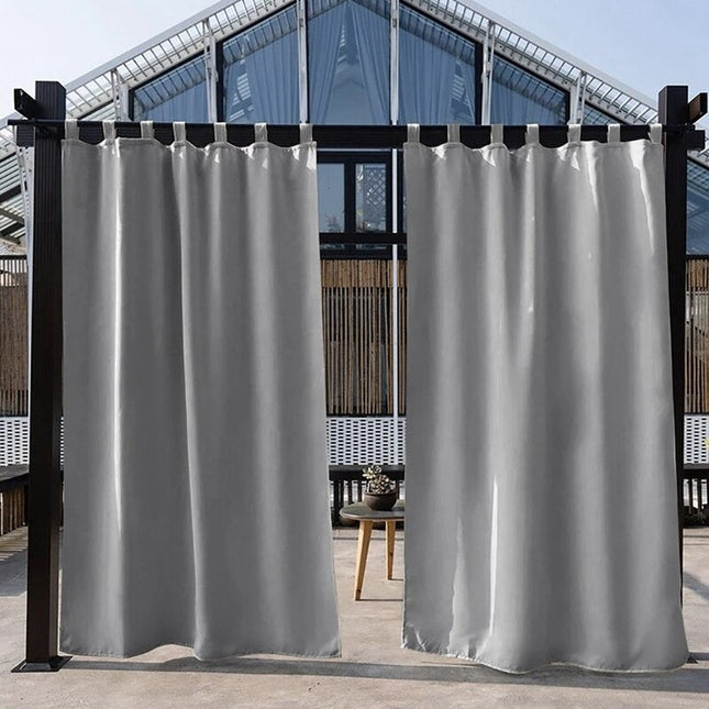 Grijs buitengordijn met lussen voor pergola