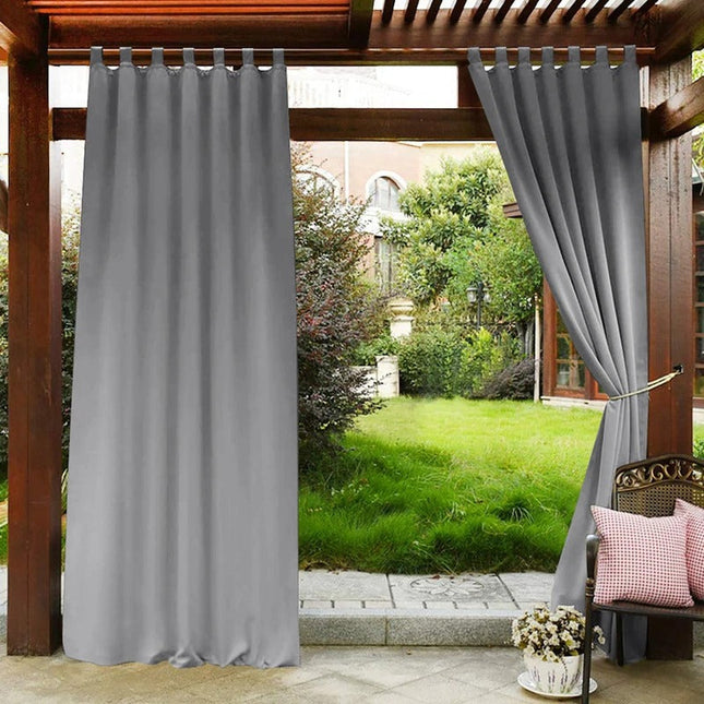 Grijs buitengordijn met lussen voor pergola