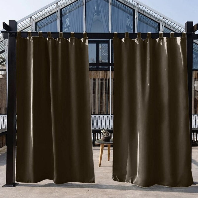 Bruin buitengordijn met lusophanging