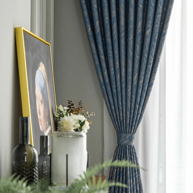 Nachtblauw verduisterend gordijn met textuur