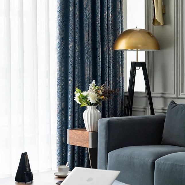 Nachtblauw verduisterend gordijn met textuur