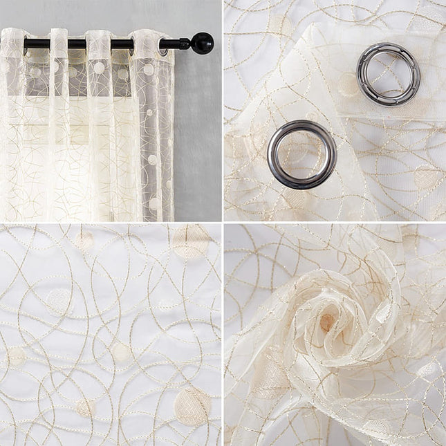 Beige vitrage met geborduurd vogelpatroon