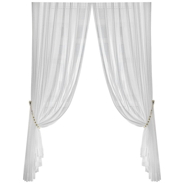 Witte vitrage met visgraatmotief