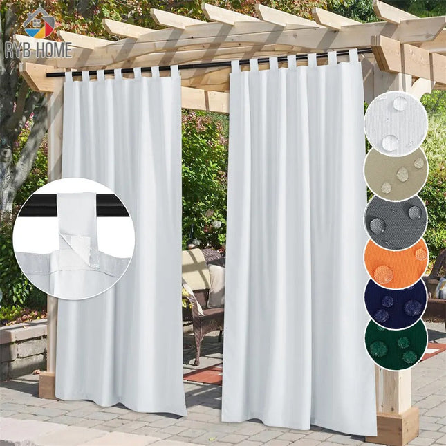 Wit buitengordijn met lussen voor pergola