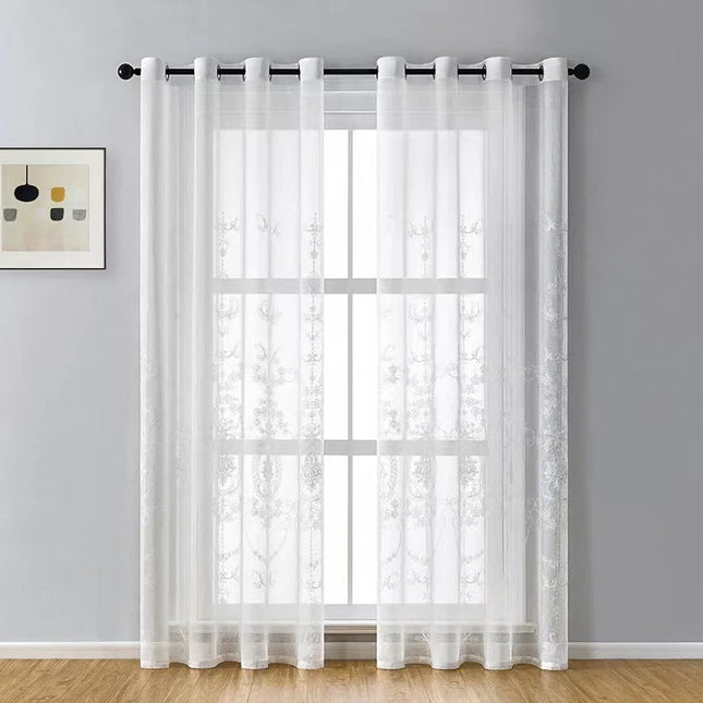 Klassieke vitrage met beige damastpatroon