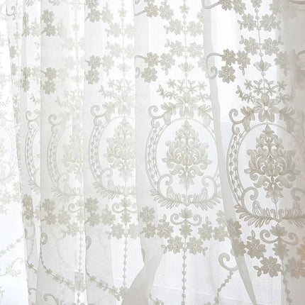 Klassieke vitrage met beige damastpatroon