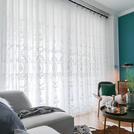 Klassieke vitrage met beige damastpatroon