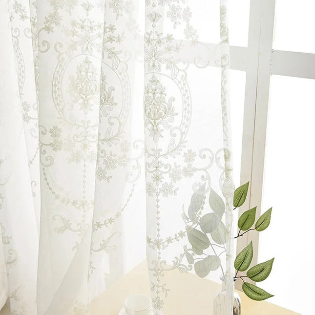 Klassieke vitrage met beige damastpatroon