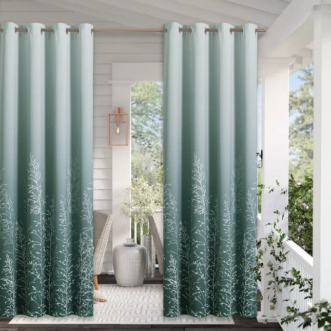 Groen buitengordijn met verloop voor terras.