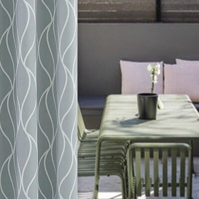 Buitengordijn met modern golvend patroon