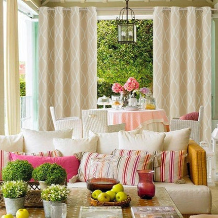 Buitengordijn met modern golvend patroon