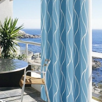 Buitengordijn met modern golvend patroon