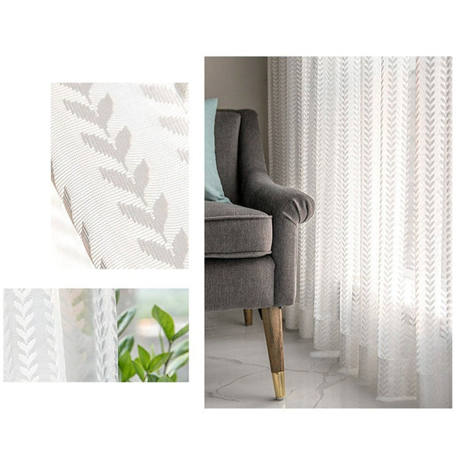 Witte vitrage met visgraatmotief