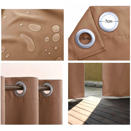 Kastanjebruin waterdicht buitengordijn met ringen