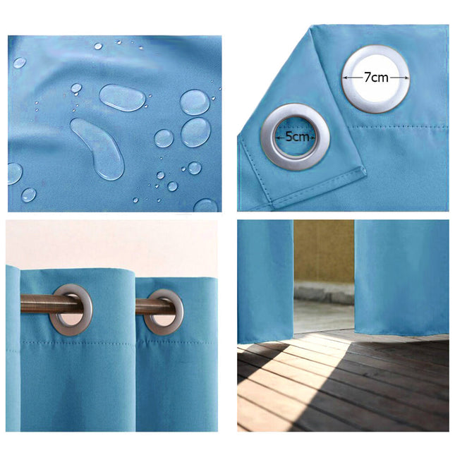 Blauw tuingordijn voor tuinhuis