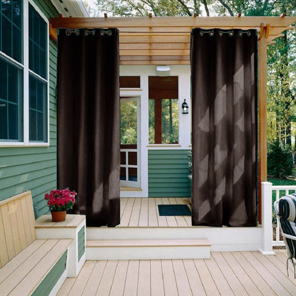 Waterdicht bruin buitengordijn met ringen