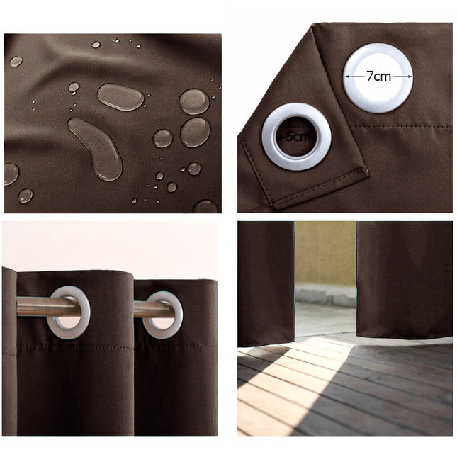 Waterdicht bruin buitengordijn met ringen