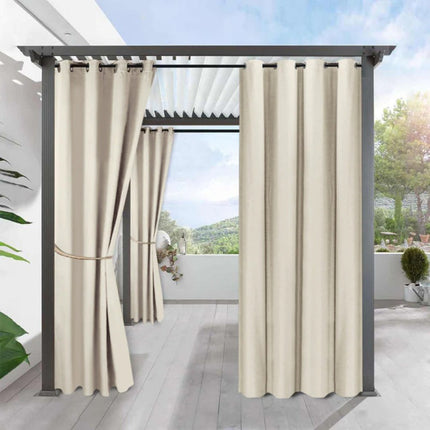 Beige buitengordijn voor veranda met ringen